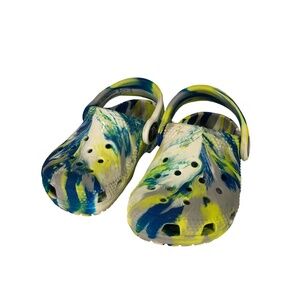 Toddler CROCS White Blue Yellow Grey Swirl Classic Clog Size 5